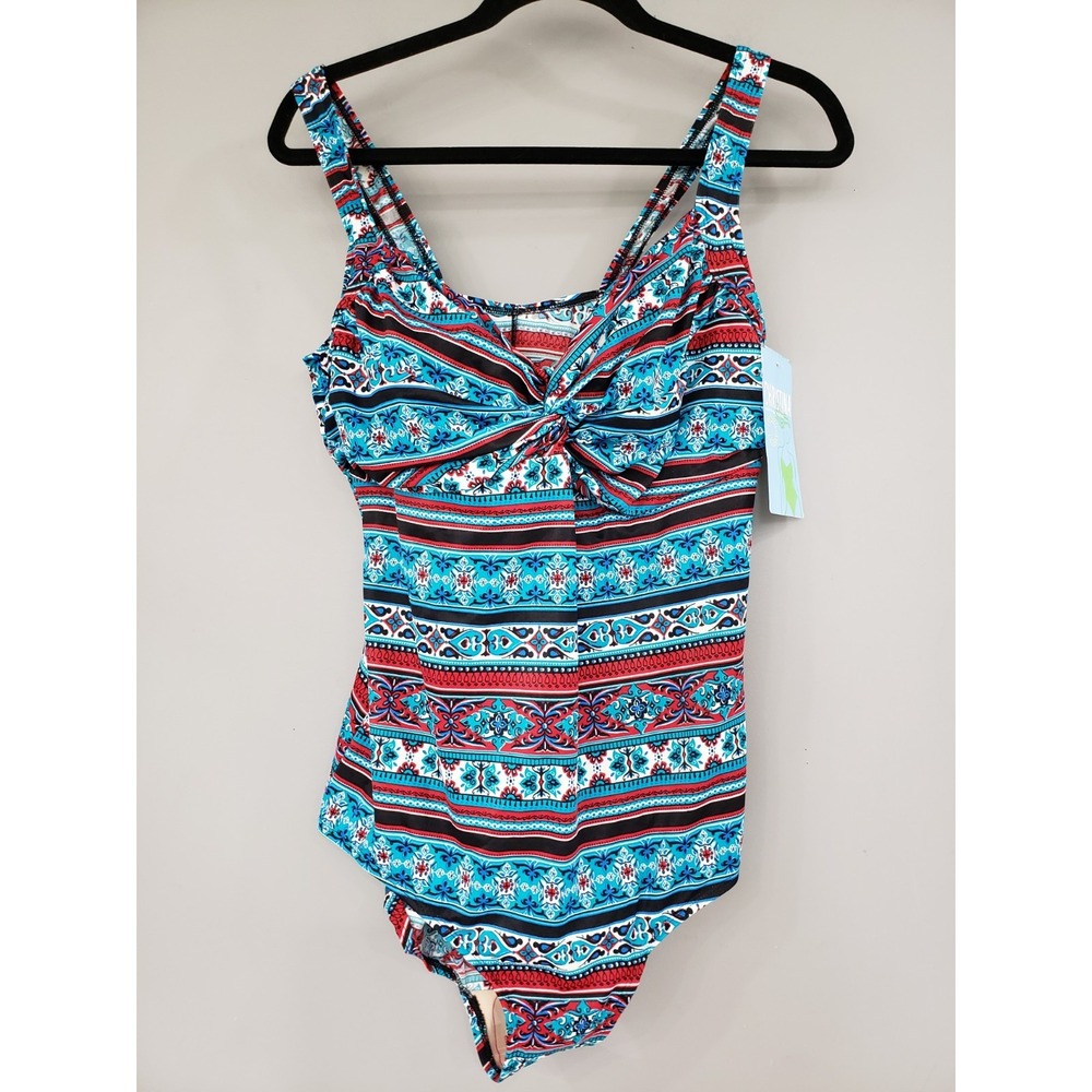 NEW 22W - Vintage STUNNING Christina Swimwear Swimsuit One Piece Swim‎ Blue Red
